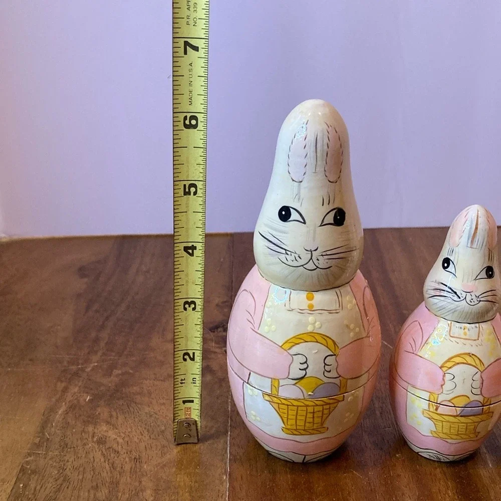 Vintage Matryoshika‎ Nesting Bunny Dolls Set of 4 Easter Pink Cream